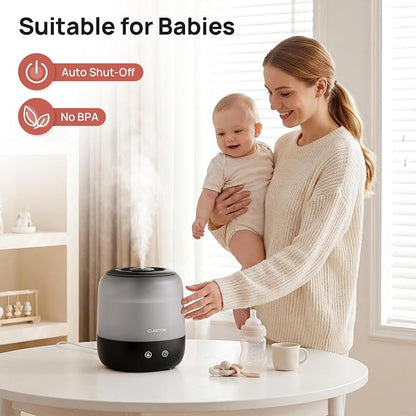 Clarston Humidifiers for Bedroom, 2L Top Fill with 360° Nozzle for Large Room, 7-Color Night Light, 24dB Quiet Cool Mist Air Humidifier for Baby Nursery & Plants, No BPA, Auto Shut Off, Easy to Clean - Image 3