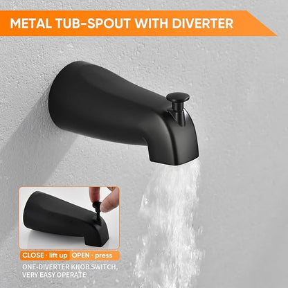 Black Tub Shower Faucet Set Complete with 8-Inch Rainfall Shower Head and Tub Spout Included Shower Valve Tub Shower Trim Kit Matte Black - Image 7