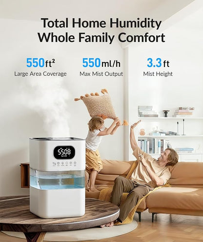 AreShark Humidifier Large Room, 2.2 Gal/8.5L Cool Warm Mist Air Humidifiers for Bedroom, 65H Runtime, Humidity Setting, Easy to Clean, Top Fill, 30dB Quiet, 550ft² Coverage, for Plants, Adults, Kids - Image 2