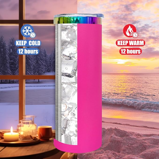 20 oz Skinny Tumblers Stainless Steel Tumbler with Lid and Straw Double Wall Vacuum Insulated Coffee Mug 20oz Powder Coated Cup for Hot and Cold Drinks(Rosy,8 pack) - Image 7