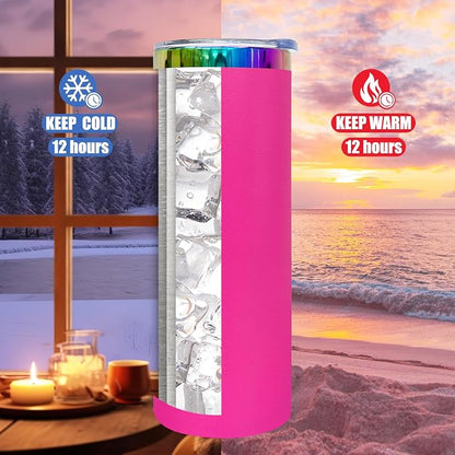 20 oz Skinny Tumblers Stainless Steel Tumbler with Lid and Straw Double Wall Vacuum Insulated Coffee Mug 20oz Powder Coated Cup for Hot and Cold Drinks(Rosy,8 pack) - Image 7