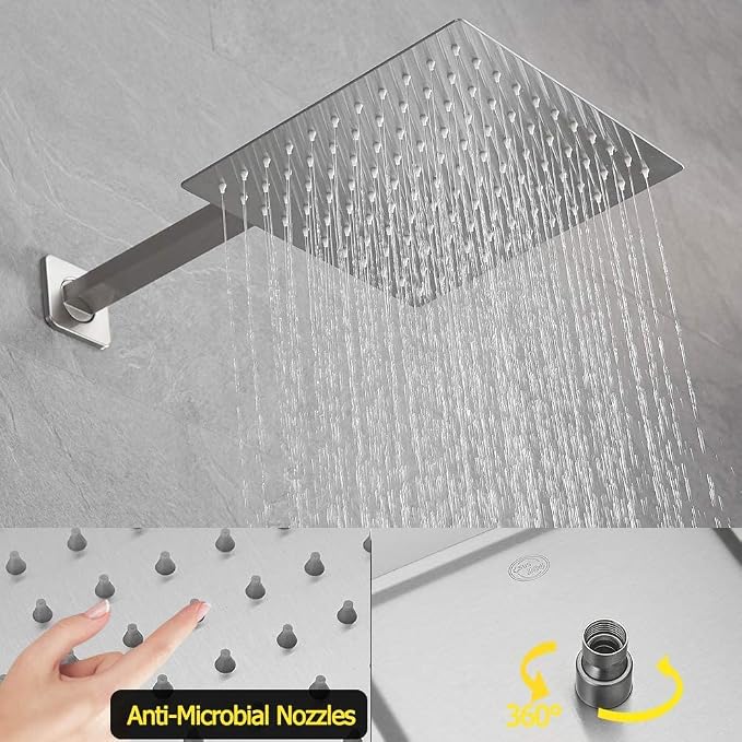 Brushed Nickel Shower System with Tub Spout Wall Mounted Tub Shower Faucet Set for Bathroom with High Pressure 10" Rain Shower head and Handheld Shower Head Kit - Image 3