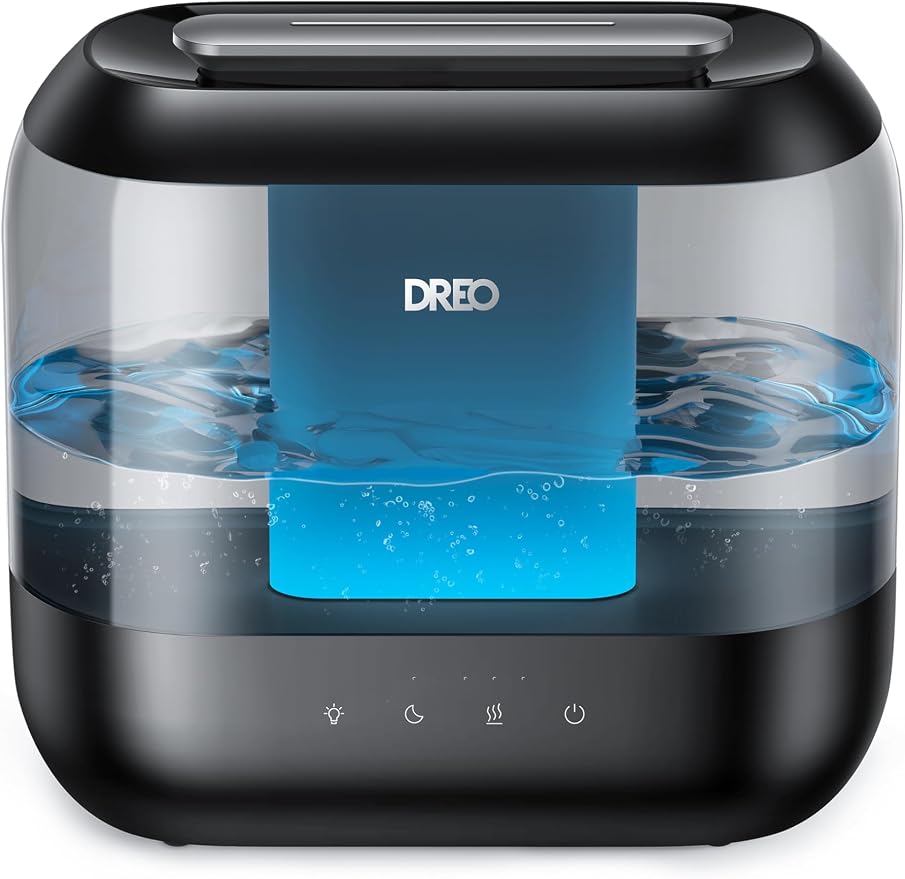 Dreo Humidifiers for Bedroom, 4L Top Fill for Large Room, 36H Runtime, 28 dB Quiet Supersized Cool Mist Air Humidifier for Baby Nursery, Plants, Indoor, Night Light, Easy to Clean & Fill, Black by DREO