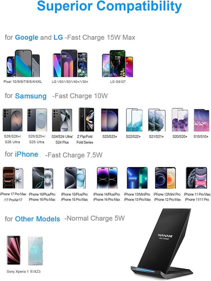 Fast Wireless Charger, NANAMI Wireless Charging Stand Compatible iPhone 17/17 - Image 3