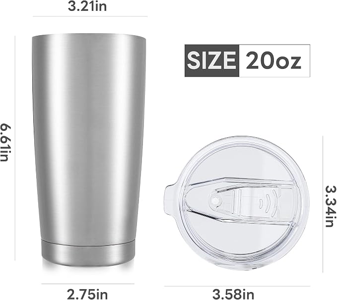 20 oz Tumbler with Lid Stainless Steel Insulated Tumblers Bulk Double Wall Vacuum Cups Powder Coated Travel Mug Keep Drink Cold and Hot, Stainless Steel, 8 Pack - Image 7