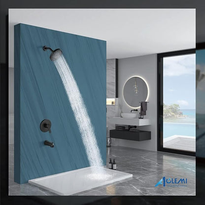 Aolemi Tub Shower Faucet Set With Valve Wall Mount Shower Trim Kit 6 Inch Bathtub Fixtures Rough-in Valve Single-Spray Shower Head System 5.3 Inch Tub Spout Matte Black Modern - Image 8