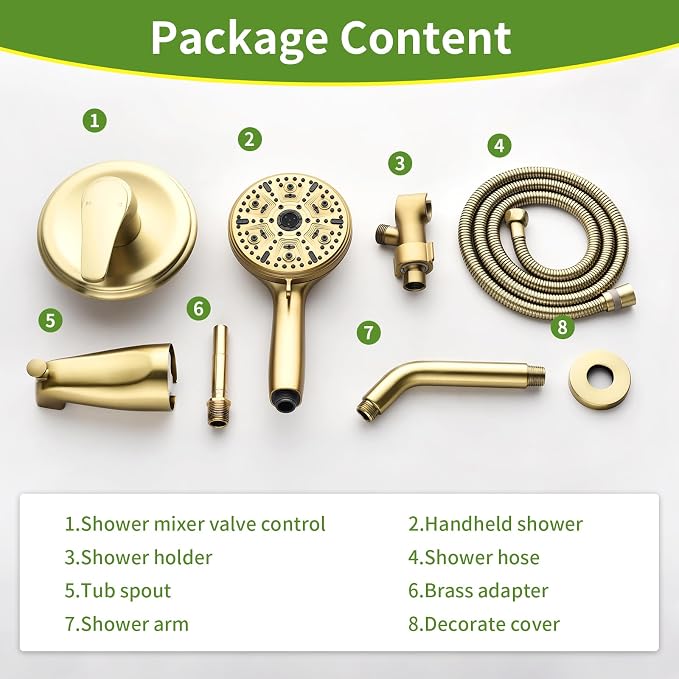 Tub Shower Faucet Set with 10 Spray Handheld Shower Brushed Gold Shower Head and Handle Set Shower System with Tub Spout 4.7 Inch Shower Handheld Shower Fixtures Tub and Shower Trim Kit - Image 8
