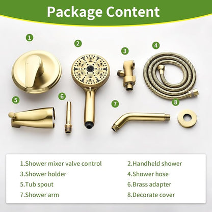 Tub Shower Faucet Set with 10 Spray Handheld Shower Brushed Gold Shower Head and Handle Set Shower System with Tub Spout 4.7 Inch Shower Handheld Shower Fixtures Tub and Shower Trim Kit - Image 8