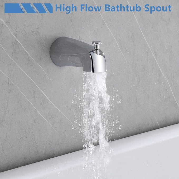2 Handles Shower Faucet Set with Tub Spout Bathtub Shower Faucet Combo Set Shower System Complete Tub and Shower Trim Kit Wall Mounted Shower Fixtures Chrome - Image 6