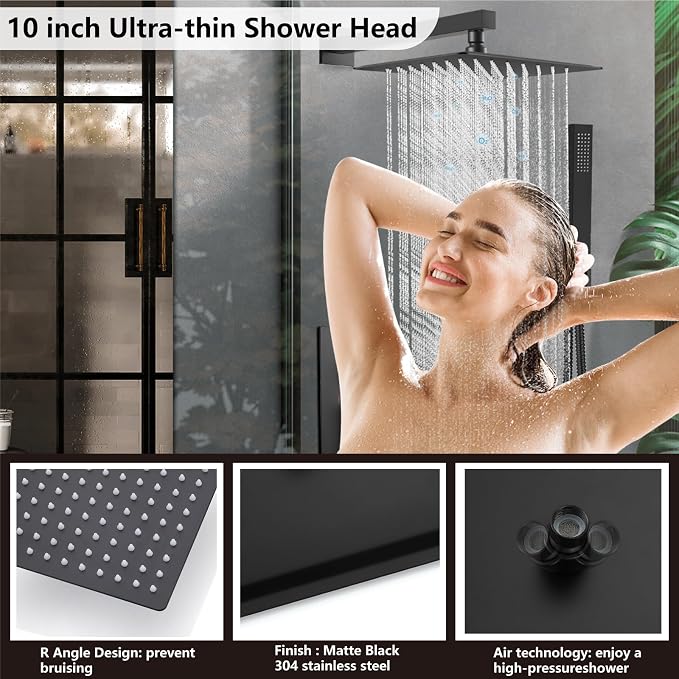 Midanya Rain Shower System with Tub Spout,Tub Shower Faucet Set with rainfall Shower Head and Handheld Spray,Wall Mount Tub Shower Combo Rough-in Valve Included,10 Inch Matte Black - Image 3