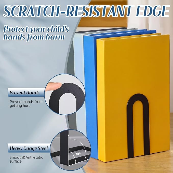 Chunful 4 Pcs Black Modern Metal Book Ends - Image 5