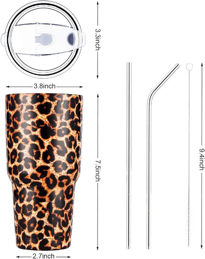 30oz Leopard Tumbler Stainless Steel Insulated Travel Mug with Straw Lid Cleaning Brush (30 oz Leopard), 1 Count (Pack of 1) - Image 4
