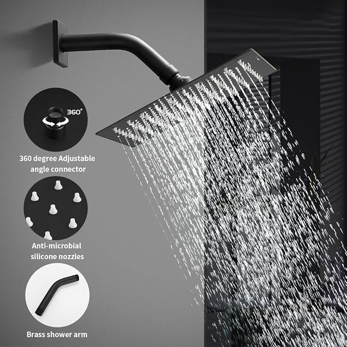 Black Shower Head And Faucet Set Complete With Valve Shower Fixtures With 8 Inch High Pressure Rain Shower Head Trim kit Regaderas Para bBaño Modernas - Image 4