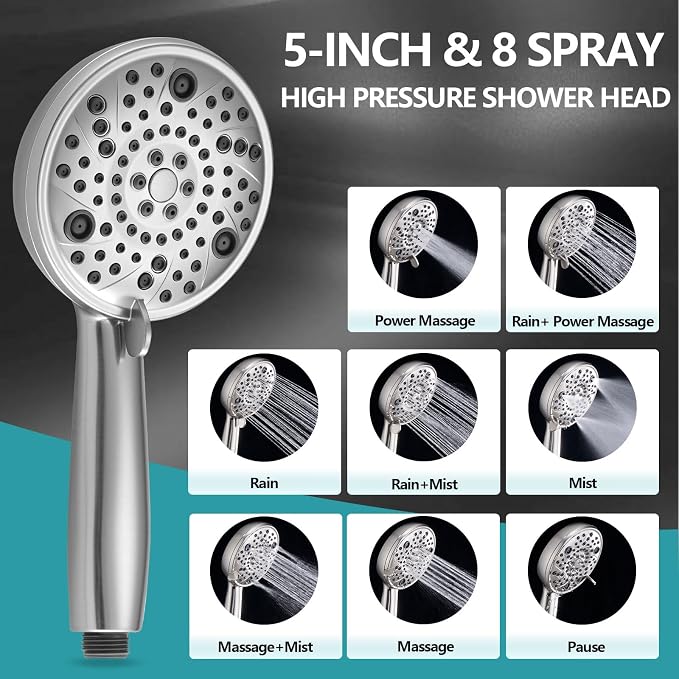 5" Dual Shower Faucet Compatible with 13/14 Delta Series Tub Trim Kit, High Pressure Round Rain Shower Head& Handheld Set Faucet System, Brushed Nickel (Valve& Catridge Not Inclued) - Image 5
