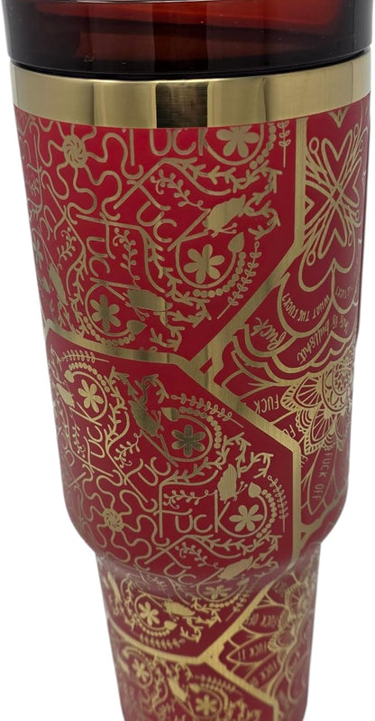 Hidden Cuss Word Tumbler 40oz Laser Engraved Funny Nurse Gift Swear Tumbler with Lid and Straw, Multicolor, Gag Gift Hidden Curse Words Stainless Steel Travel Mug (Red with Gold Underlay) - Image 7
