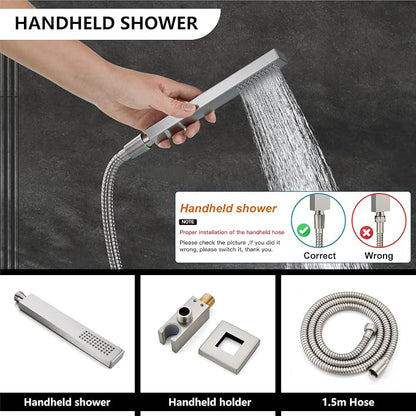 Midanya Shower Faucet Set,Wall Mount Shower System with Square Rain Shower Head and Hand Sprayer, Rough-in Valve Body and Trim Kit Included,12 Inch,Brushed Nickel - Image 5