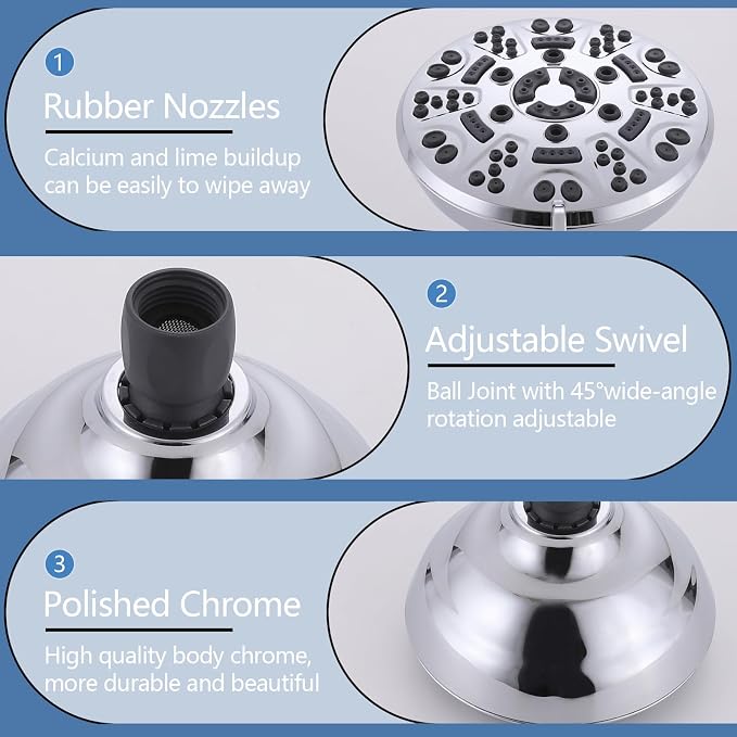 2 Handles Shower Faucet Set with Tub Spout Bathtub Shower Faucet Combo Set Shower System Complete Tub and Shower Trim Kit Wall Mounted Shower Fixtures Chrome - Image 8