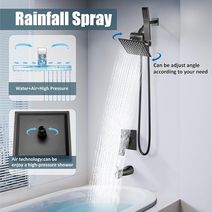 Aolemi Shower Tub Faucet Set with Handheld Spray Shower System Single Shower Rainfall Head and Handle with Tub Spout Combo Rough-in Valve Included Shower Trim Kit 6 Inch Shower Head Oil Rubbed Bronze - Image 4