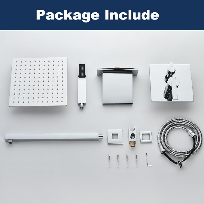 Shower System with Tub Spout, All Metal Bathtub Shower Faucet Set with High Pressure 10 Inch Rain Shower Head and Handheld Shower Head Set, Chrome (Valve Include) - Image 8