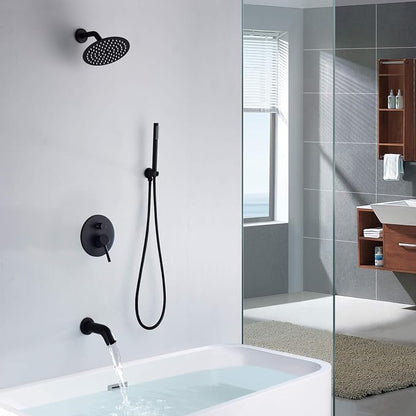 Matte Black Rain Shower Systems with Waterfall Tub Spout, Shower Faucets Sets Complete with 8 Inches Rain Shower Head and Handheld - Image 4