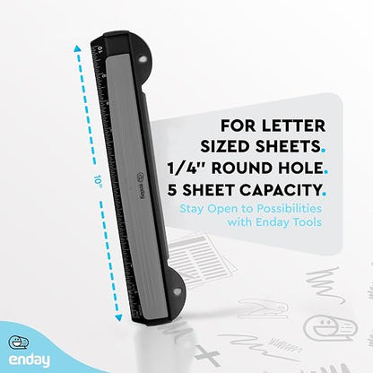 3 Hole Puncher for Binder, 3 Sheets Capacity, Removable Chip Tray, 10” Ruler - Image 5