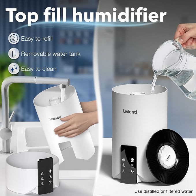 Humidifiers for Bedroom Smart Control - Dual Mist Cool & Warm Mist Humidifier 4L Big Capacity Top Fill Water Tank, Quie Humidifier, for Large Rooms Home Living Office Baby - Ultrasonic Humidifier - Image 3