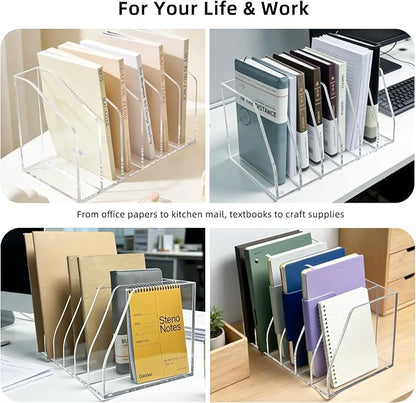 Acrylic Magazine File Holder, 6 Vertical Compartments Desk Document Sorter - Image 8
