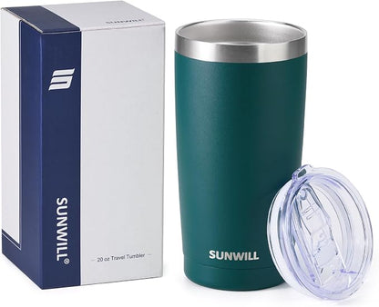 SUNWILL Travel Coffee Tumbler 20 oz, Insulated Mug with Lid, Stainless Steel Cup for Outdoor, Powder Coated Dark Green - Image 5