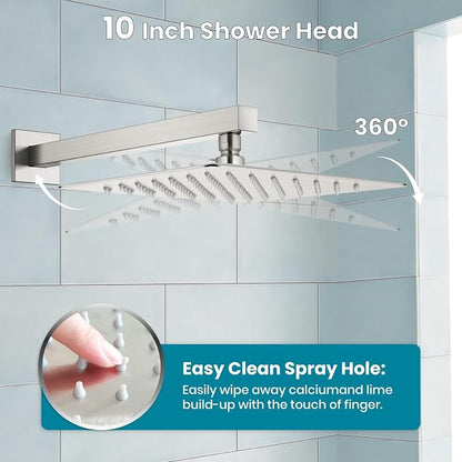 gotonovo Shower System with Tub Spout Wall Mounted Rain Shower Head and Handle Combo Shower Faucet Set with Valve, 10 Inch, Brushed Nickel - Image 5