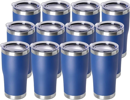 DOMICARE 20oz Tumbler with Lid Stainless Steel Tumblers Bulk, Double Wall Vacuum Insulated Coffee Travel Mug Powder Coated Tumbler, 12 Count (Pack of 1) Dark Blue by VisittheDOMICARE