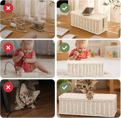 Cable Management Box, Handmade Rattan Cable Organizer - Image 8