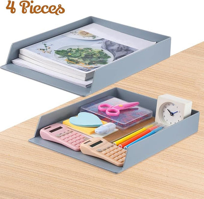 Wenqik 4 Pcs Stackable Paper Trays Rectangular Plastic Desk Holder Desktop - Image 2