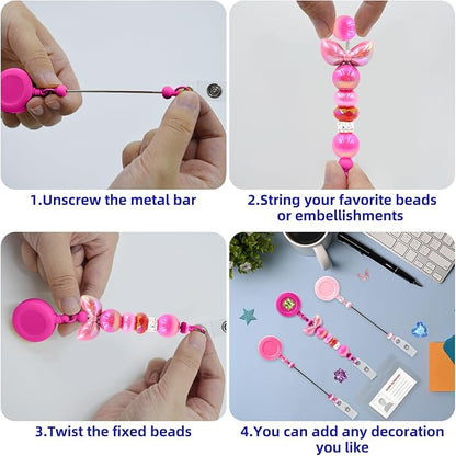 30pcs Rose Pink Beadable Badge Reels Making Kits - Image 6