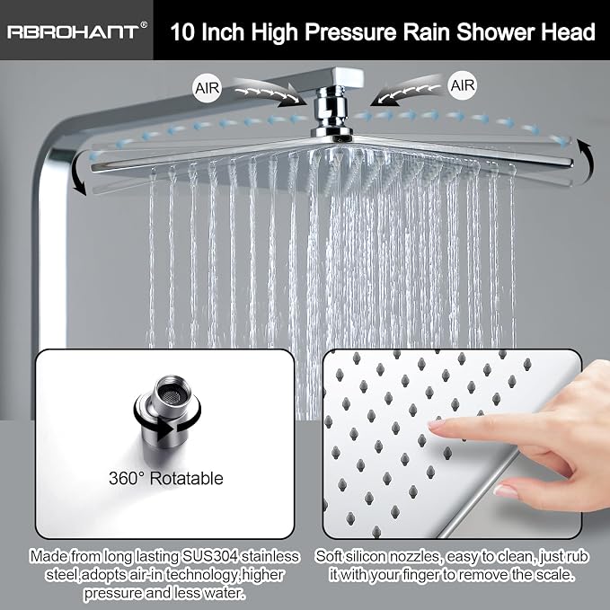 RBROHANT Polished Chrome Exposed Shower System with Tub Spout, Exposed Shower Fixtures for Bathroom with Brass 3-Functional Valve, Height Adjustable, Wall Mounted - Image 8