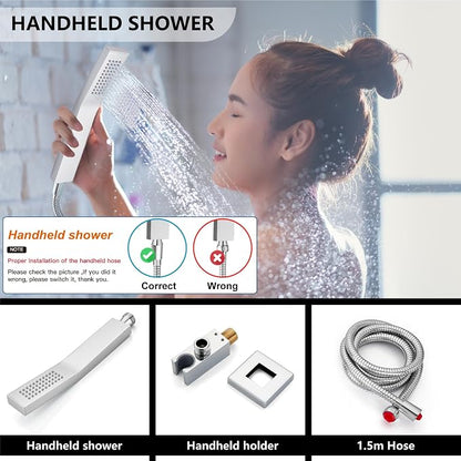 Midanya Shower System with Tub Spout,Bathtub Shower Faucet Set with Square Rainfall Head and Handheld Sprayer Wall Mount Tub Faucet Set with Valve and Trim Kit,8 Inch Polish Chrome - Image 7