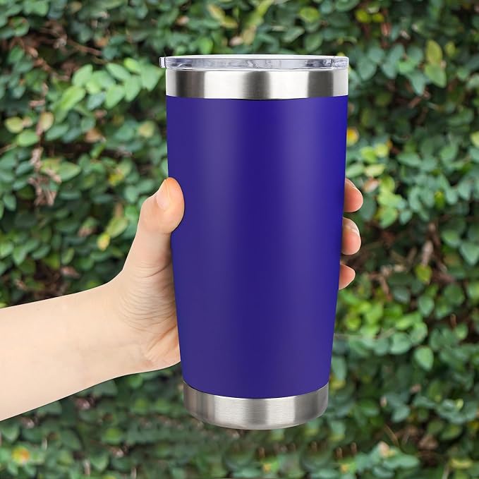 20oz Stainless Steel Tumbler with Lid, Travel Mug - Double Wall Vacuum Powder Coated Cup - Dark Blue, 1 Pack - Image 6