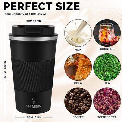 MOMSIV 17oz Travel Mug, Insulated Coffee Cup with Leakproof Lid, Vacuum Stainless Steel Double Walled Reusable Tumbler for Hot and Cold Water Coffee and Tea In Travel and Car - Image 2