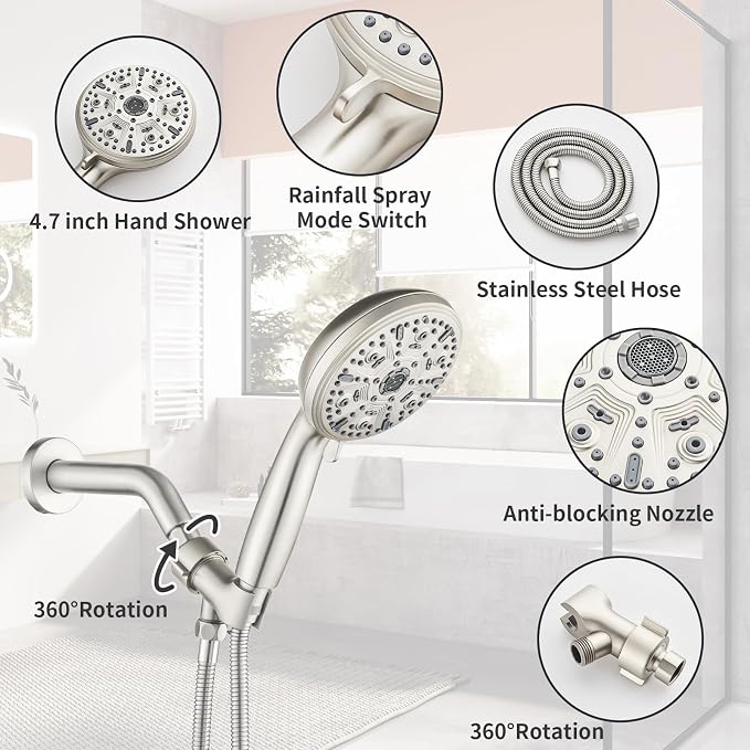 Single-Handle Shower Faucet Set Shower Kit with Valve Shower Trim Kit with 10 Spray Handheld Shower Head System Shower Valve and Trim Kit Brushed Nickel Shower Fixtures - Image 7