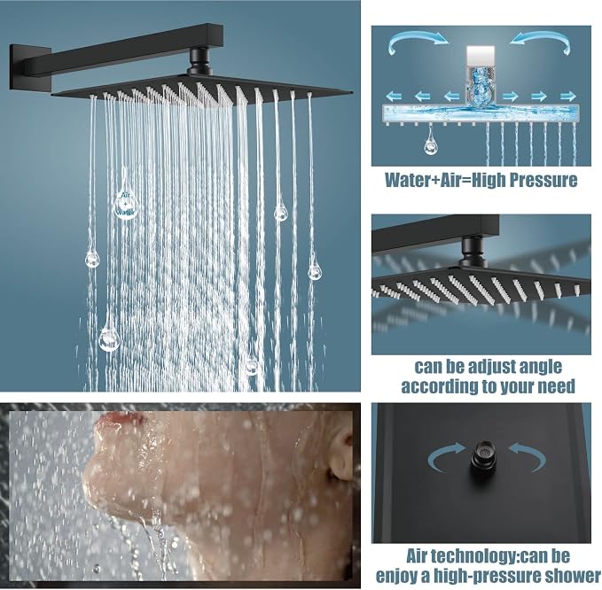 Aolemi Rainfall Shower System Shower Head Combo Set with Tub Filler Handheld Shower Luxury Rough-in Valve Included Wall Mount Bathroom Shower Mixer Faucet 10 Inch Shower Head Matte Black - Image 3