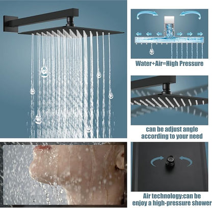 Aolemi Rainfall Shower System Shower Head Combo Set with Tub Filler Handheld Shower Luxury Rough-in Valve Included Wall Mount Bathroom Shower Mixer Faucet 10 Inch Shower Head Matte Black - Image 3