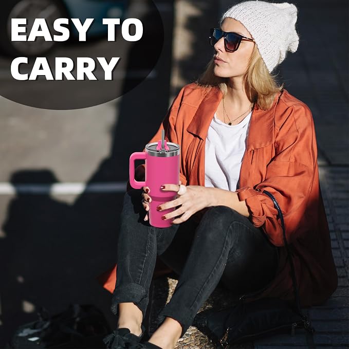 30 oz Tumbler with Handle,Tumbler with Lid and Straw,Double Wall Insulated Cup Stainless Steel Travel Mug(Cold for 34 Hours),Water Bottle for Iced Tea,Coffee,Cold Beverages(Gloss Pink) - Image 7
