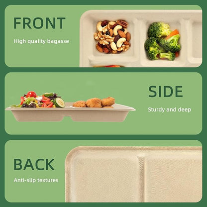 WELLIFE 100% Compostable 5 Compartment Paper Plates, 100 Pack Disposable School - Image 4