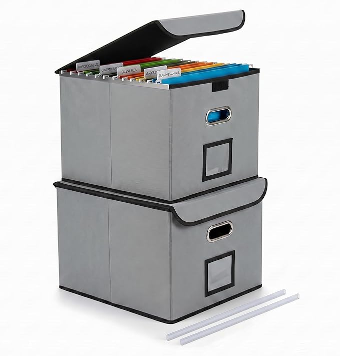 CADONO File Organizer Box with Lid, Large Hanging File Folder Organizer with by CADONO