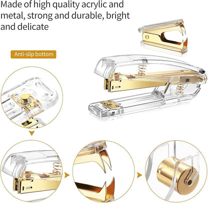 Office Supplies Set Desk Accessory Kit, Acrylic Stapler Set Staple Remover - Image 3