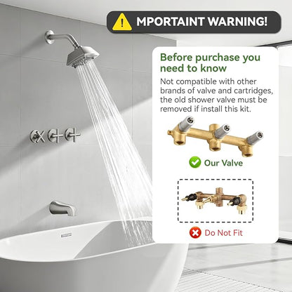 3 Handle Shower Faucet Set with Tub Spout 6-Spray Shower Head and Handle Set Shower Trim Kit with Rough-in Valve Bathroom Shower Faucet Valve Trim Kit Shower System Brushed Nickel - Image 2