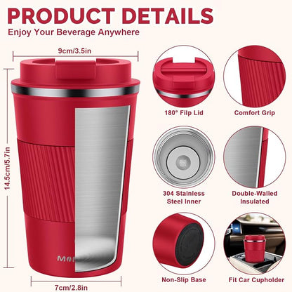 MOMSIV 12oz Travel Mug, Insulated Coffee Cup with Leakproof Lid, Vacuum Stainless Steel Double Walled Reusable Tumbler for Hot and Cold Water Coffee and Tea - Image 2