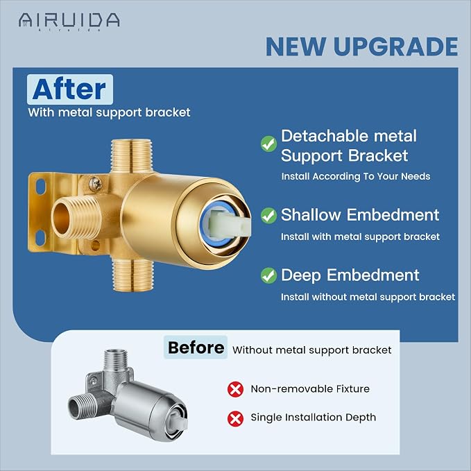 Airuida Shower Faucet Set – Square Shower Valve Trim Kit with Pull-up Tub Spout,Single Handle Wall-Mounted Bathtub Faucet,Solid Brass Rough-in Mixer Valve,Brushed Gold - Image 5