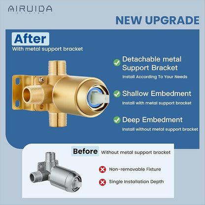 Airuida Shower Faucet Set – Square Shower Valve Trim Kit with Pull-up Tub Spout,Single Handle Wall-Mounted Bathtub Faucet,Solid Brass Rough-in Mixer Valve,Brushed Gold - Image 5