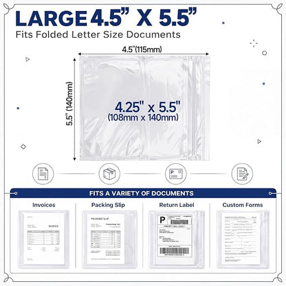 Glenmal 100 Pcs 4.5" x 5.5" Resealable Packing List Envelopes Clear - Image 2