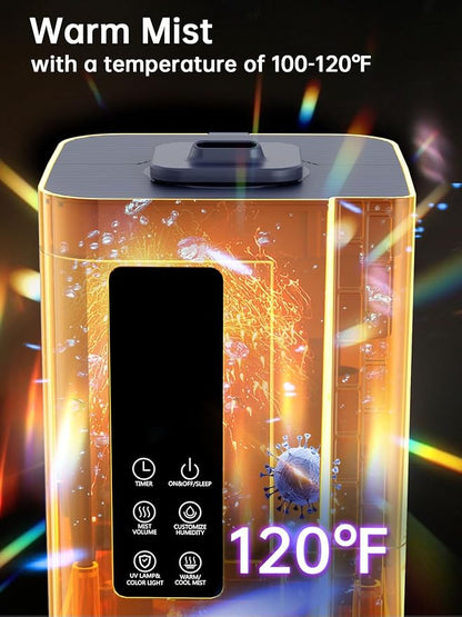 2.64Gal Humidifiers for Bedroom Large Room, Warm and Cool Mist up to 500ft², Ambient Light Top Fill Diffuser, 24H Timer, 3 Mist Modes, 35dB Quiet Humidifier for Home Office Plants - Image 3